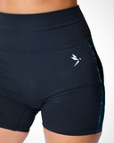 Debeau Performance Women's High-Waisted Training Shorts – Black & Teal Leopard