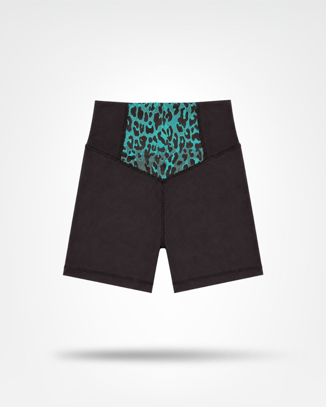 Debeau Performance Women's High-Waisted Training Shorts – Black & Teal Leopard