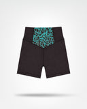 Debeau Performance Women's High-Waisted Training Shorts – Black & Teal Leopard