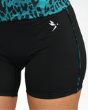 Debeau Performance Women's High-Waisted Training Shorts – Black & Teal Leopard